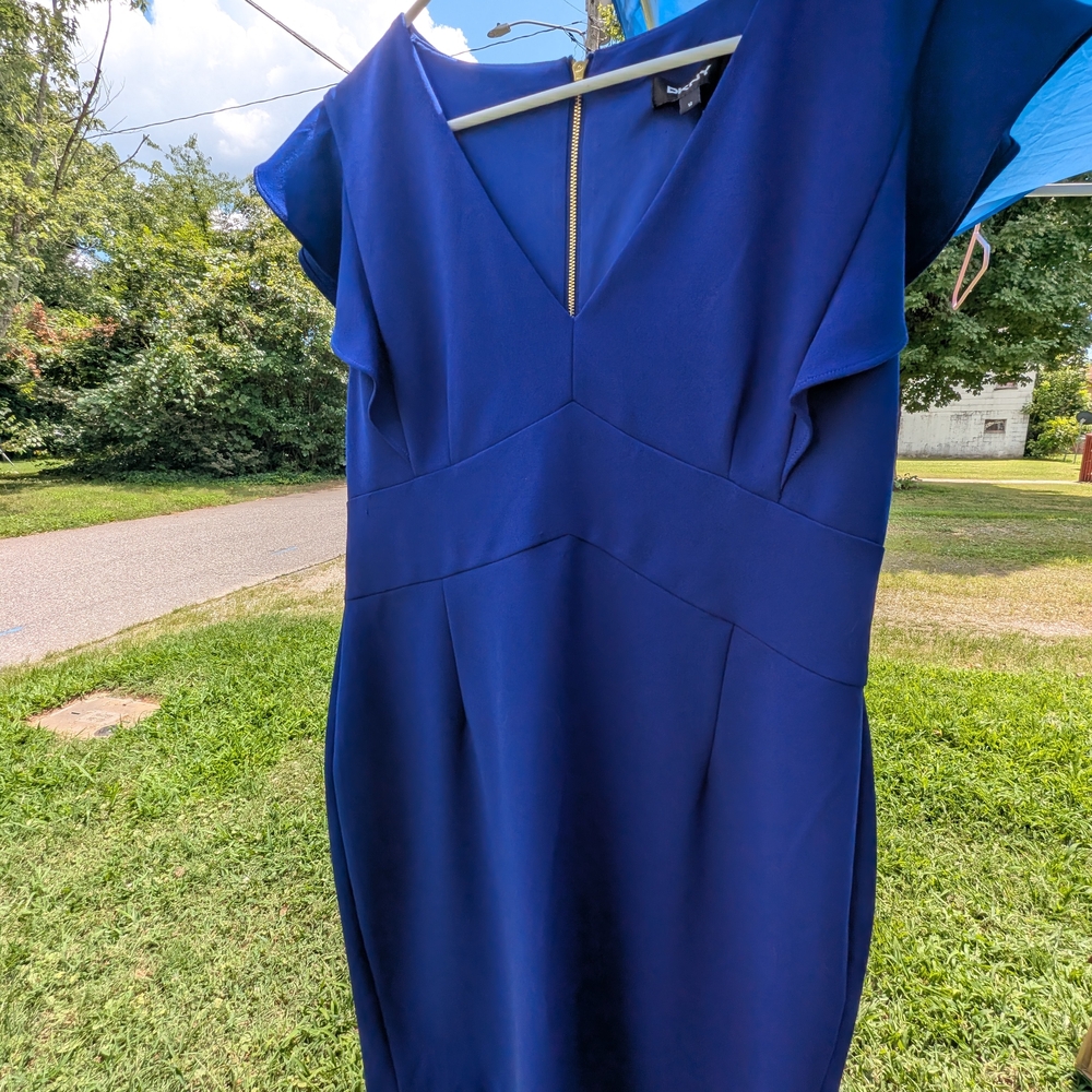 Dkny Blue Sheath Dress with Flutter Cap Sleeves